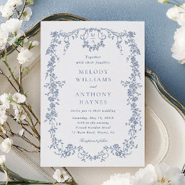 Invitación Boda Floral Azul Victoriano Clásico