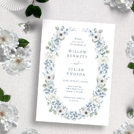 Invitación Boda Floral Azul Vintage