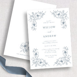 Invitación Boda Floral Azul Vintage