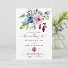 Invitación Boda floral azul y acuarela marina