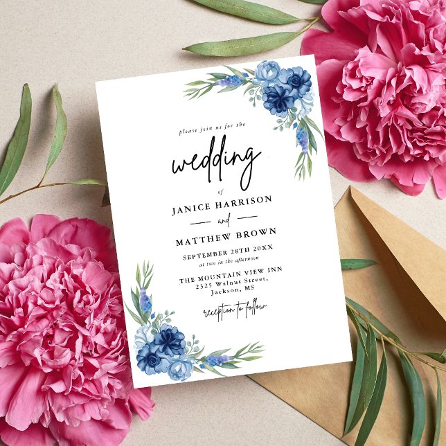 Invitación Boda floral azul y agitado (Subido por el creador)