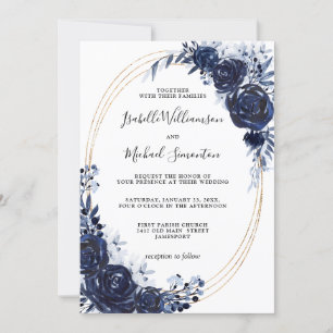 Invitación Boda floral azul y agitado de Rusia