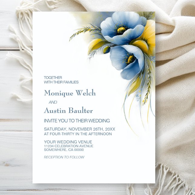 Invitación Boda floral azul y amarillo (Subido por el creador)