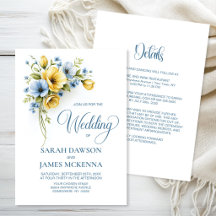 Boda floral azul y amarillo elegante todo en uno