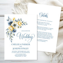 Boda floral azul y amarillo polvoriento todo en un