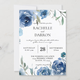 Invitación Boda Floral azul y azul turbio V2