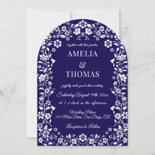 Invitación Boda floral azul y blanca