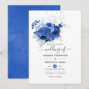 Invitación Boda floral azul y blanco