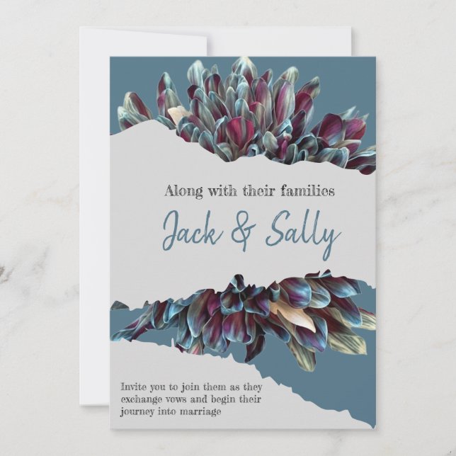 Invitación Boda floral azul y blanco (Anverso)