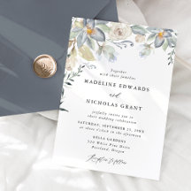 Boda floral azul y blanco acuarela romántica