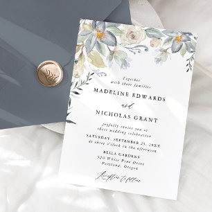 Invitación Boda floral azul y blanco acuarela romántica