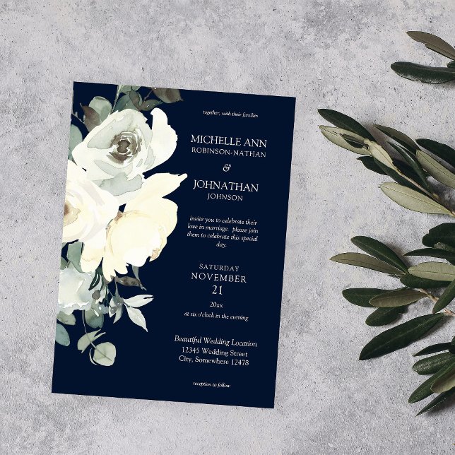 Invitación Boda floral azul y blanco agitado - Armada (Subido por el creador)