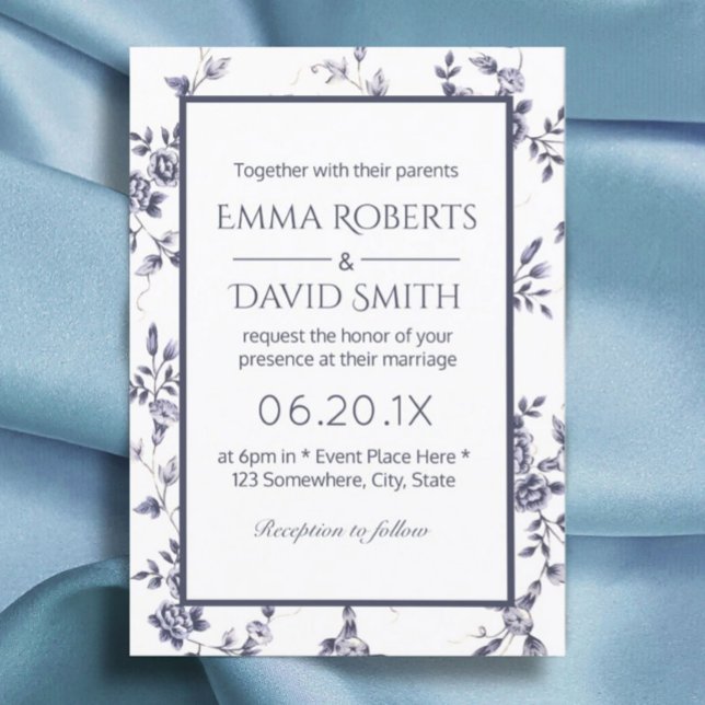 Invitación Boda Floral Azul y Blanco de Chinoiserie (Subido por el creador)