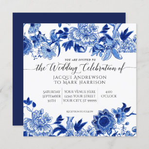 Invitación Boda floral azul y blanco de la Marina de Influenc
