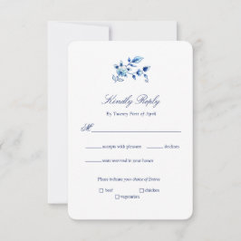 Invitación Boda floral azul y blanco Delft