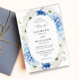 Invitación Boda floral azul y blanco turbio