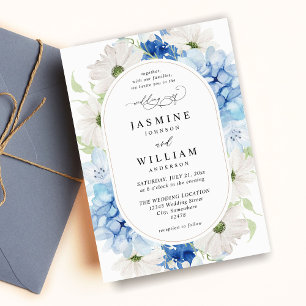Invitación Boda floral azul y blanco turbio