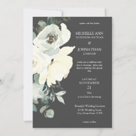 Invitación Boda Floral azul y blanco turbio - gris