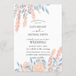 Invitación Boda floral azul y deprimido de Rubor