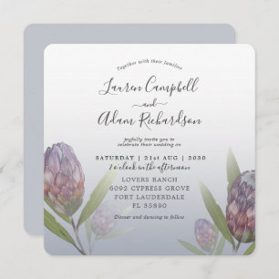 Invitación Boda Floral Azul y Morado Polvoriento Tropical