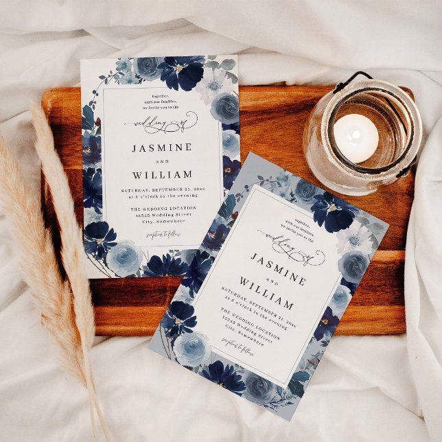 Invitación Boda floral azul y naval (Subido por el creador)