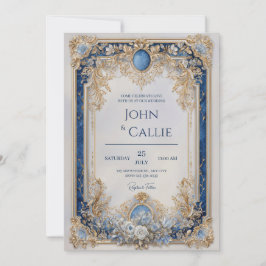 Invitación Boda Floral Azul y Oro de Victoria