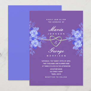 Invitación Boda floral azul y púrpura