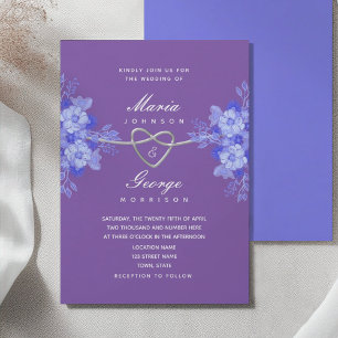 Invitación Boda floral azul y púrpura