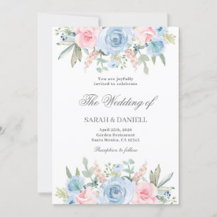 Invitación Boda floral azul y rosa