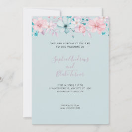 Invitación Boda floral azul y rosa country bonita
