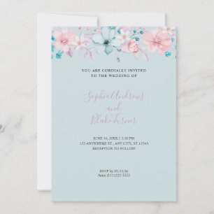 Invitación Boda floral azul y rosa country bonita