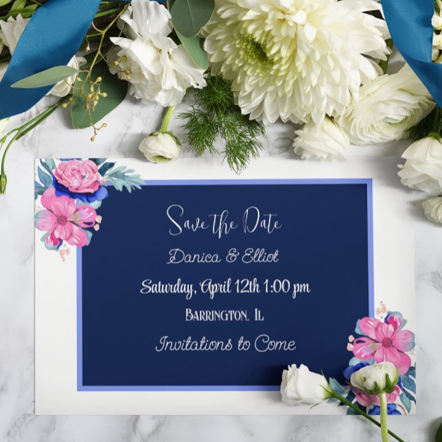 Invitación Boda floral azul y rosa salvan las fechas (Subido por el creador)