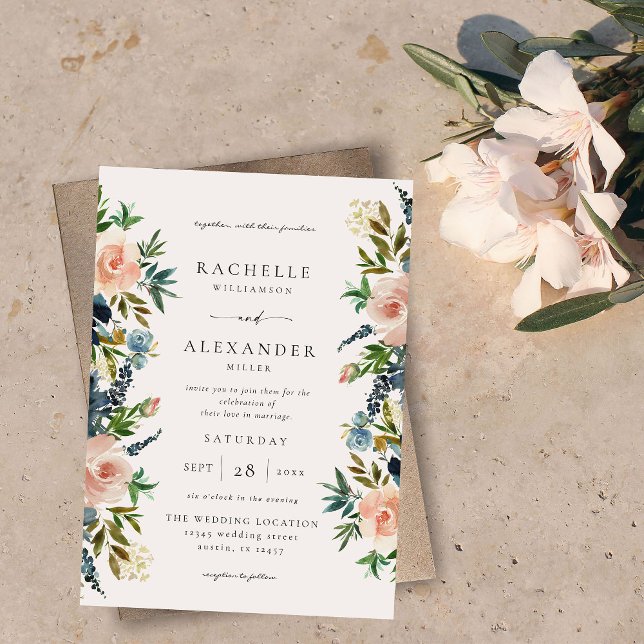 Invitación Boda floral azul y rosa V2 de la Marina (Subido por el creador)