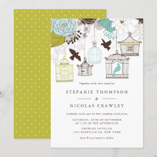 Invitación Boda Floral Azul y Verde