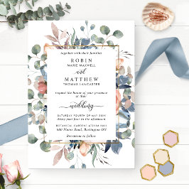 Invitación Boda floral azul y verde alegre