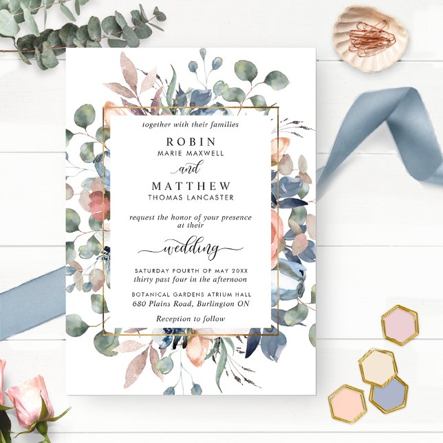 Invitación Boda floral azul y verde alegre (Subido por el creador)