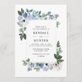 Invitación boda floral azul y verde pintado