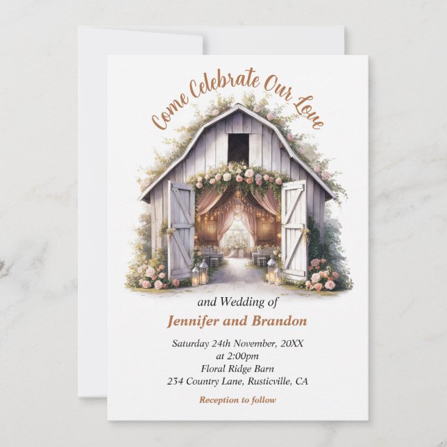 Invitación Boda Floral Barnyard (Anverso)