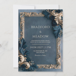 Invitación Boda floral barroca dorada de la marina