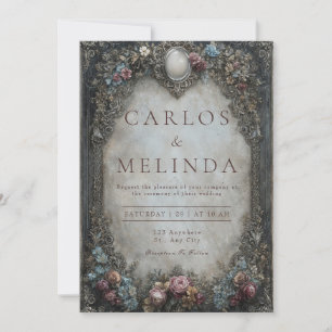Invitación Boda Floral Barroca Gris de Peltre Victoriano