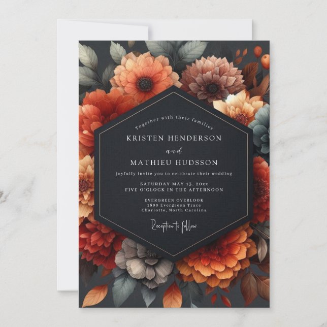 Invitación Boda Floral Barroco Naranja Quemada (Anverso)
