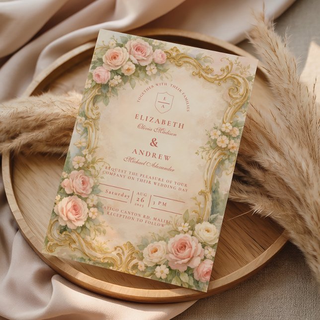 Invitación Boda Floral Barroco Rosa Dorado (Subido por el creador)