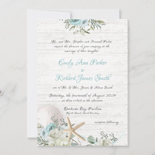 Invitación Boda Floral Beach Driftwood (Anverso)