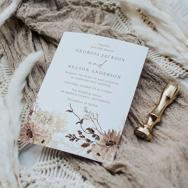 Invitación Boda floral beige bohemio moderno (Subido por el creador)