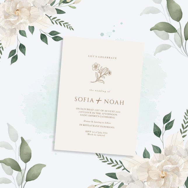 Invitación Boda floral beige elegante minimalista (Subido por el creador)