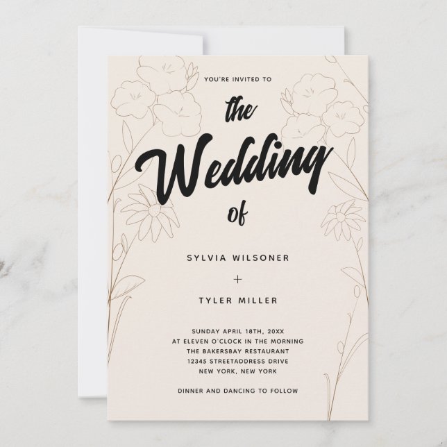 Invitación Boda Floral Beige-Floral (Anverso)