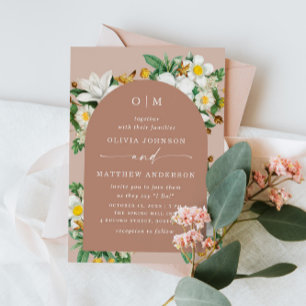 Invitación Boda Floral Beige Rubor   Arcilla Suave Arqueada +