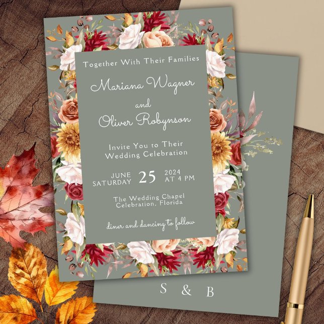 Invitación Boda floral Beige Sage Green Fall (Subido por el creador)