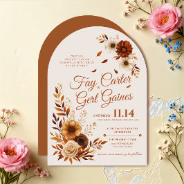 Invitación Boda Floral Beige Siena Quemada Otoño Rústica 