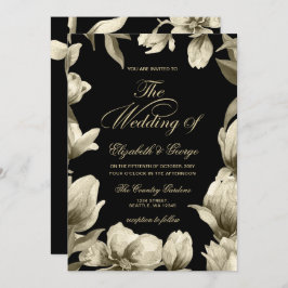 Invitación Boda Floral Black and Gold